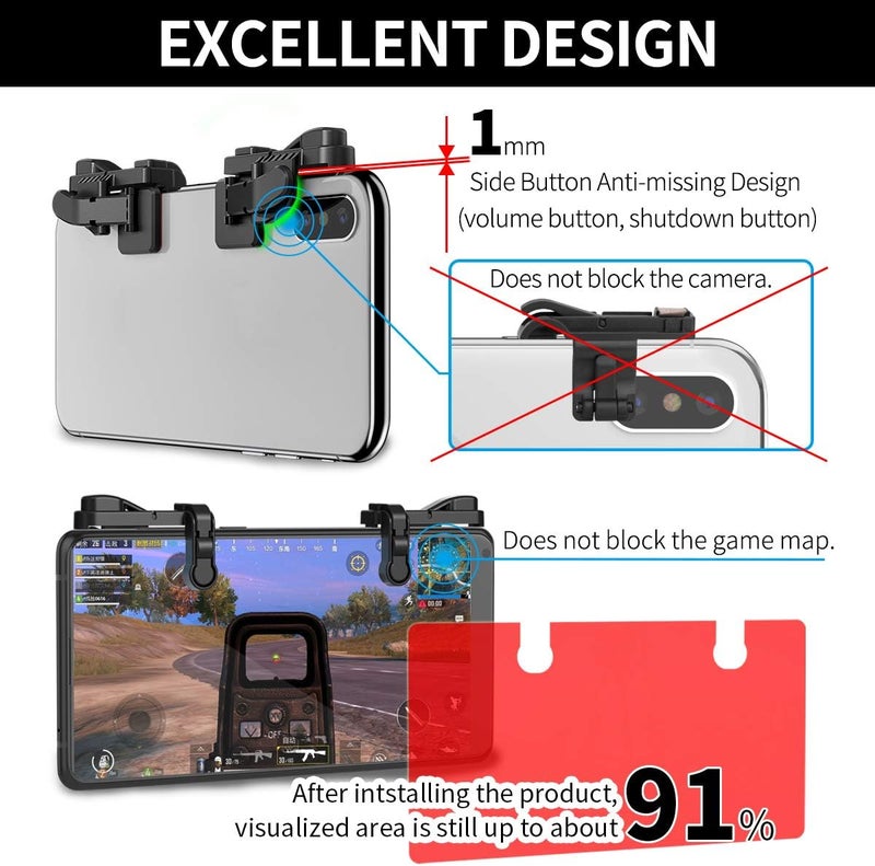 IFYOO 【2 Pair】 Z108 Mobile Gaming Controller Compatible with PUBG Mobile/Fortnitee Mobile/Call of Duty Mobile, Sensitive Shoot and Aim Trigger L1R1 Compatible with Android & iPhone - Image 3