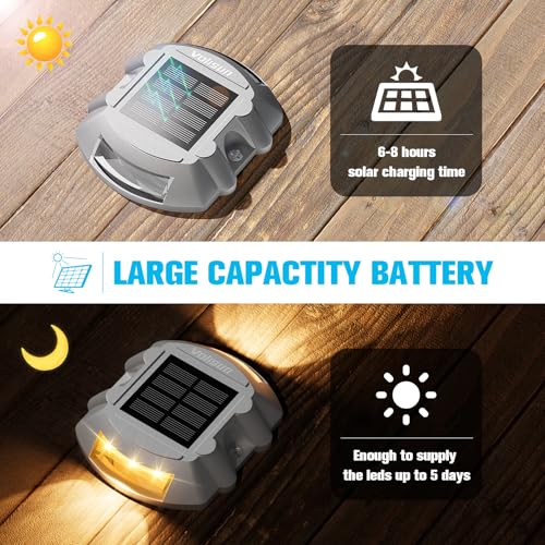 VOLISUN Solar Deck Lights Driveway Dock Light, 12-Pack Led IP68 Waterproof Outdoor Warning Step Lights for Driveway Sidewalk Garden Pathway Yard(Warm White, Auto On/Off - Image 3