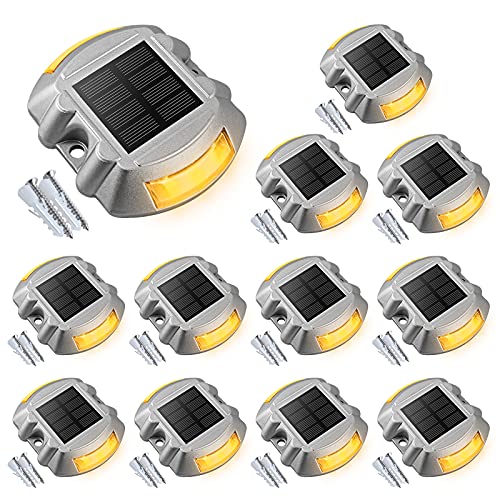 VOLISUN Solar Deck Lights Driveway Dock Light, 12-Pack Led IP68 Waterproof Outdoor Warning Step Lights for Driveway Sidewalk Garden Pathway Yard(Warm White, Auto On/Off - Image 1