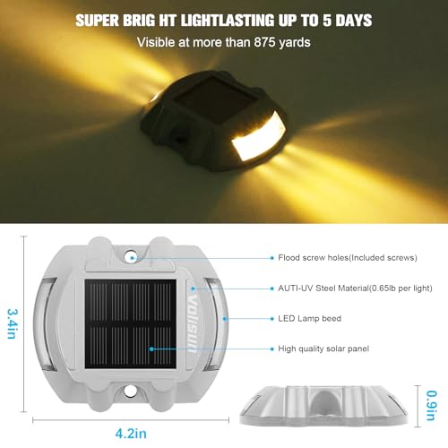 VOLISUN Solar Deck Lights Driveway Dock Light, 12-Pack Led IP68 Waterproof Outdoor Warning Step Lights for Driveway Sidewalk Garden Pathway Yard(Warm White, Auto On/Off - Image 2