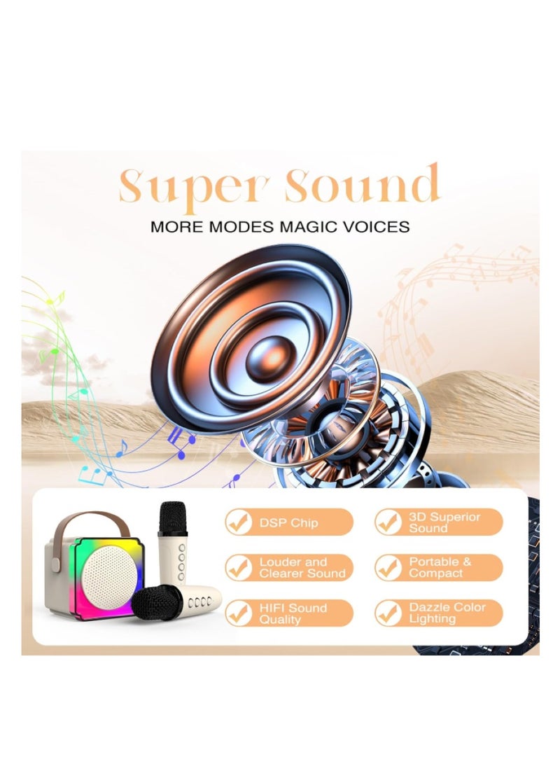 Beauenty Karaoke for children and adults for children by Belzbeck, gifts for boys 3-12 years old, mini portable Bluetooth karaoke speaker with 2 wireless speakers, external light and microphone for family, m - Image 2