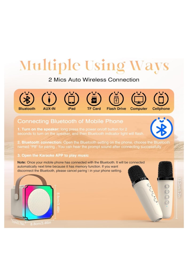 Beauenty Karaoke for children and adults for children by Belzbeck, gifts for boys 3-12 years old, mini portable Bluetooth karaoke speaker with 2 wireless speakers, external light and microphone for family, m - Image 5