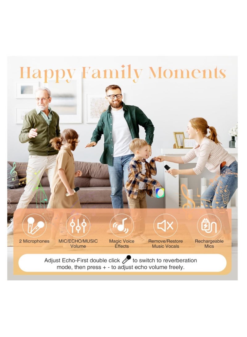 Beauenty Karaoke for children and adults for children by Belzbeck, gifts for boys 3-12 years old, mini portable Bluetooth karaoke speaker with 2 wireless speakers, external light and microphone for family, m - Image 3