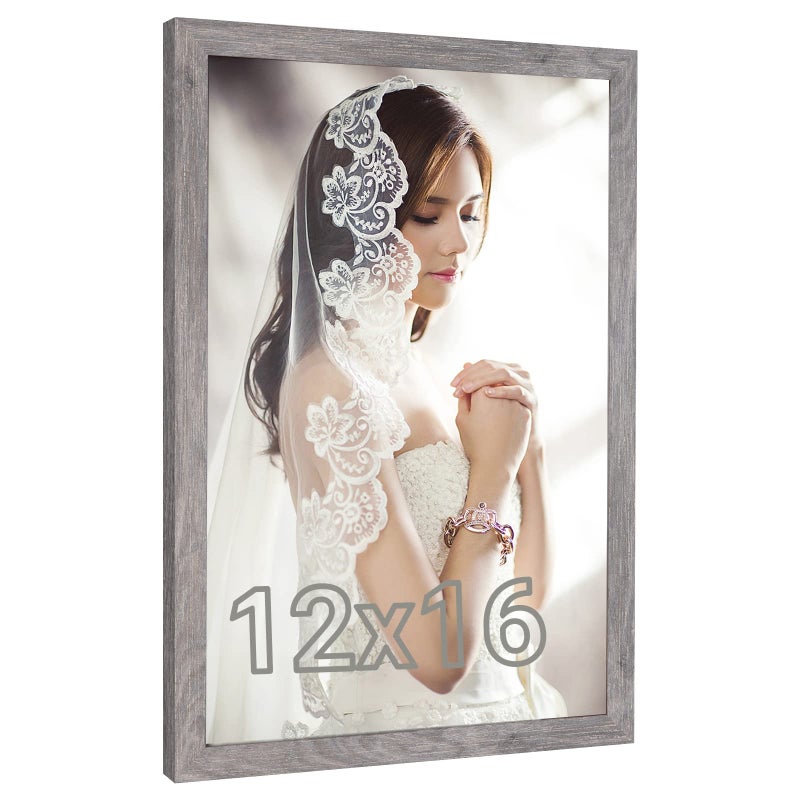 Natural 12x16 Picture Frame Rustic Grey Retro 16x12 Frame Distressed Gray 12 by 16in Canvas Poster Frame Gallery Concert Portrait Photo Frame AnniversaryWeddingBirthdayThank youChristmas Gift