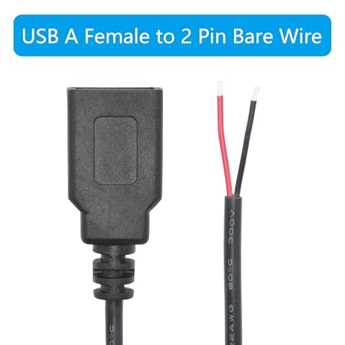 Maixbomr 2Pcs Short USB A Female 2 Pin Bare Wire 11inch, USB 5V/3A Pigtail Open End Power Cable, for USB Equipment Installed or Replace Repair DIY Cable - Image 5
