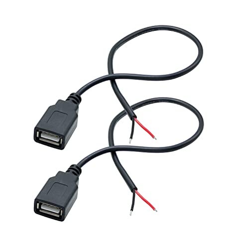 Maixbomr 2Pcs Short USB A Female 2 Pin Bare Wire 11inch, USB 5V/3A Pigtail Open End Power Cable, for USB Equipment Installed or Replace Repair DIY Cable - Image 1