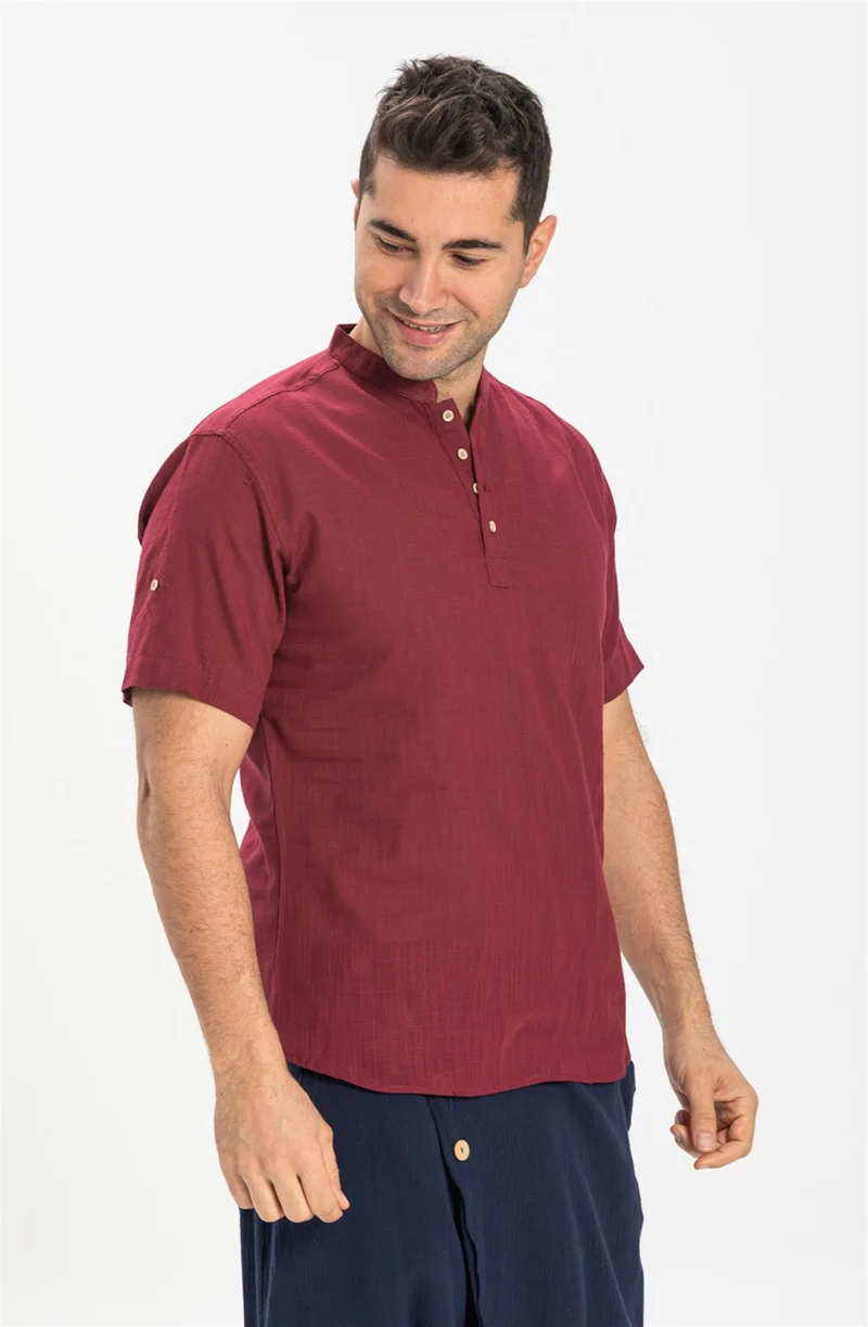 اليش شيل بيزي Kısa Kol Şile Bezi Bodrum Erkek T-shirt Koyu Bordo 3068