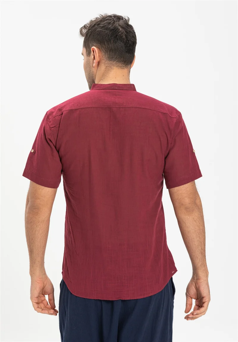 اليش شيل بيزي Kısa Kol Şile Bezi Bodrum Erkek T-shirt Koyu Bordo 3068