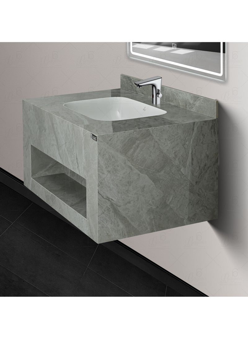 B Bagno Rock Plate Cabinet Counter With Wash Basin & LED Mirror Cabinet CB29 (80x50cm) - Image 3