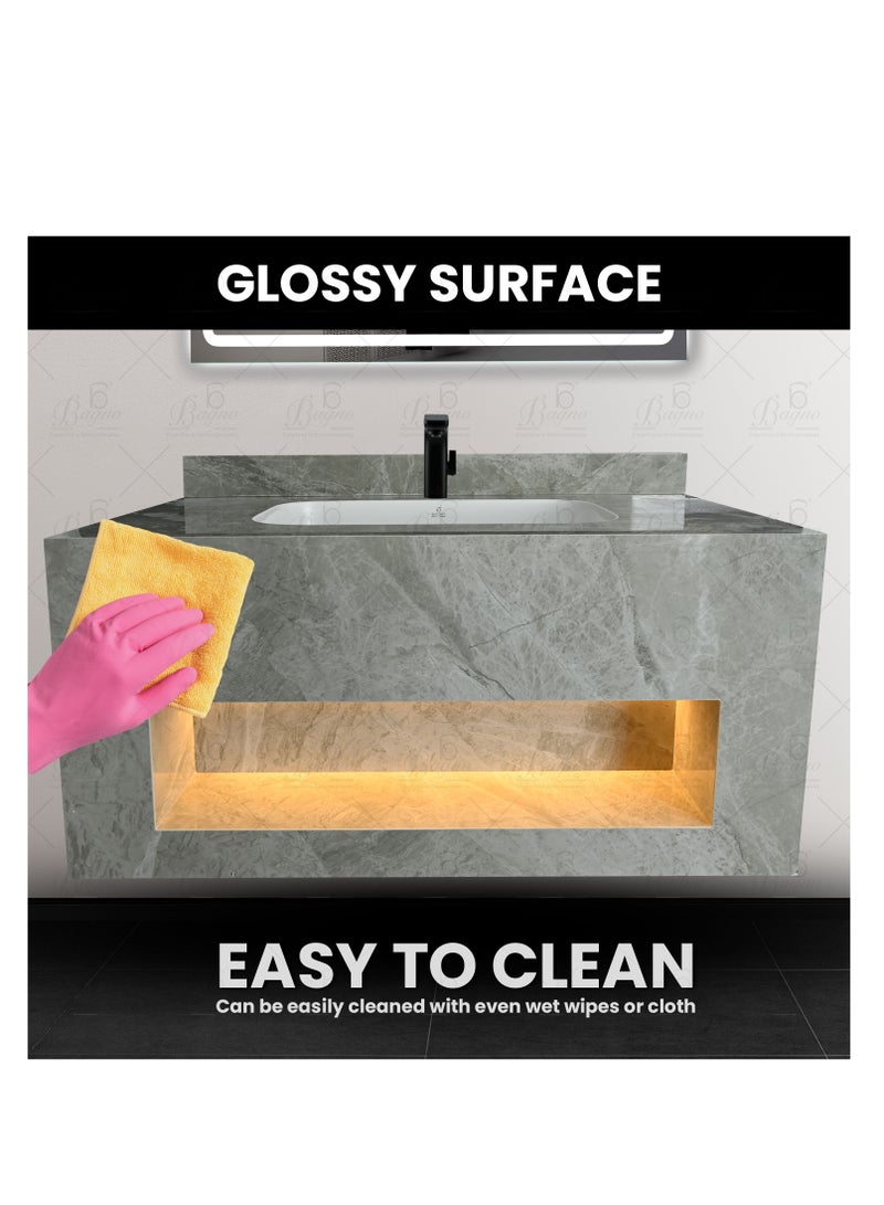 B Bagno Rock Plate Cabinet Counter With Wash Basin & LED Mirror Cabinet CB29 (80x50cm) - Image 5