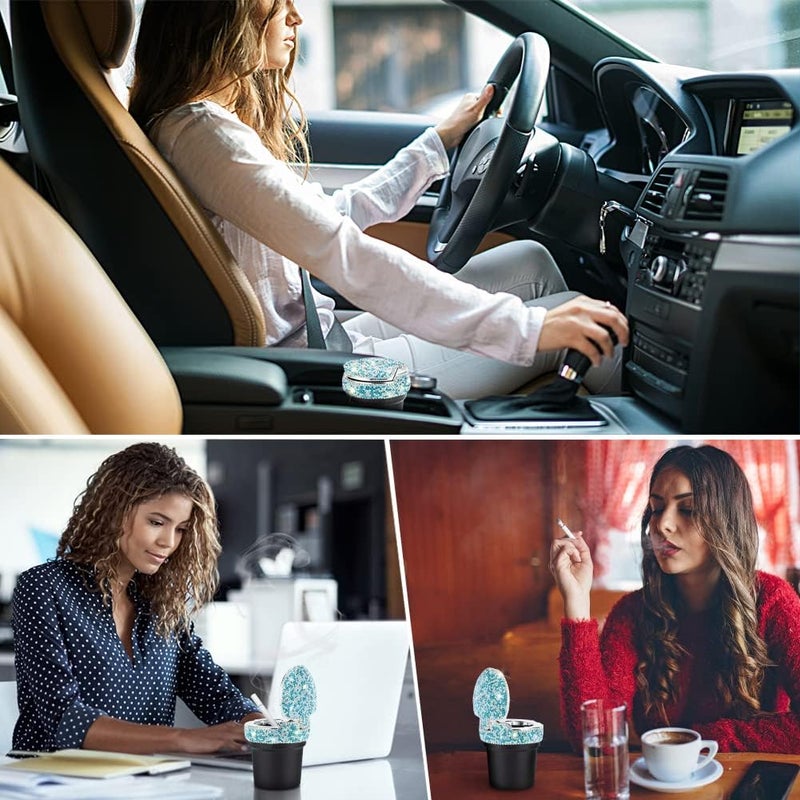eing Car Ashtray Portable Bling Cigarette Smokeless Cylinder Cup Holder with Blue LED Light Indicator and 2 Replacement Batteries,Car Accessories for Women,Ideal for Car,Home and Office,1-Pack Blue - Image 4