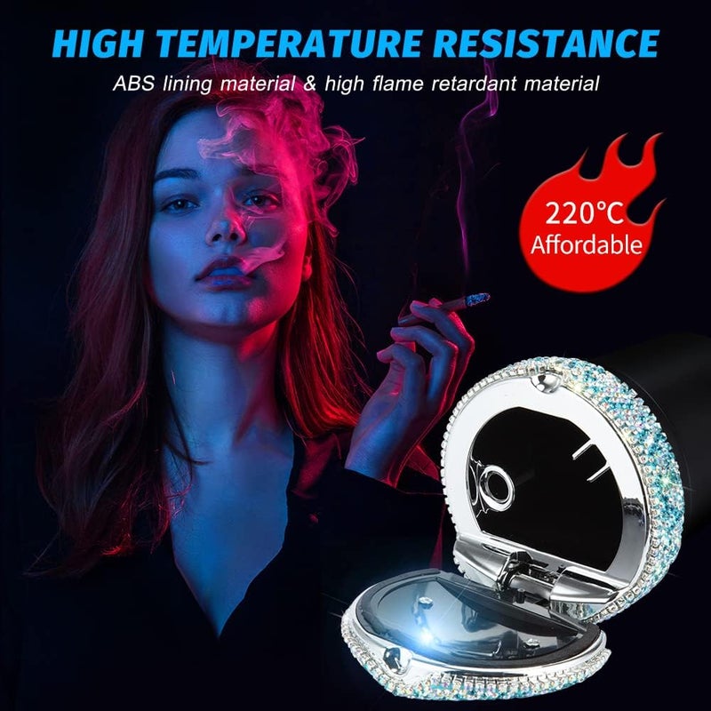 eing Car Ashtray Portable Bling Cigarette Smokeless Cylinder Cup Holder with Blue LED Light Indicator and 2 Replacement Batteries,Car Accessories for Women,Ideal for Car,Home and Office,1-Pack Blue - Image 3