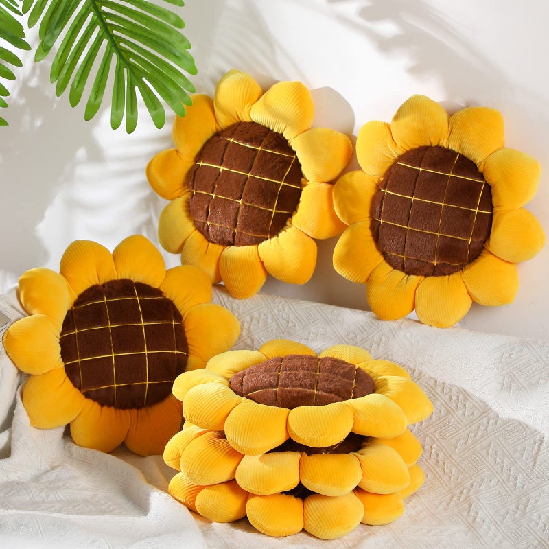 Unittype Unittype 6 Pcs Fall Sunflower Floor Pillow Kids Floor Cushions for Classroom Party Favor Gift Throw Pillow Yellow 3D Plush Chair Cushion Reversible Decorative Mat Flower Chair Pad 15 