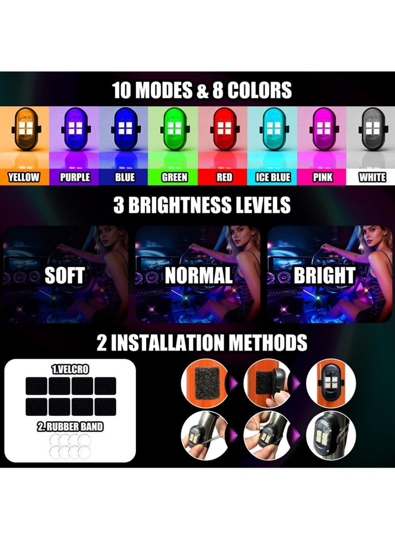 يوجي 4PCS اللاسلكي LED ضوء الستروب مع التحكم عن بعد ، 8 ألوان USB الشحن مقاوم للماء مضاد للاصطدام أدى أضواء تحذير الطوارئ للسيارة دراجة نارية طائرة بدون طيار دراجة - Image 2
