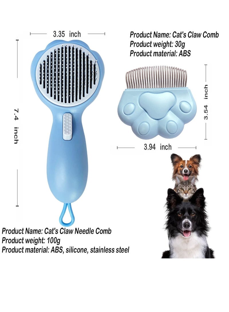Excefore 2 Pack Cat Brush for Shedding, Grooming Dog Combs, Self Cleaning Brush, Removes Loose Undercoat, Perfect for Small Cats, Rabbit, and Dogs (Blue) - Image 2
