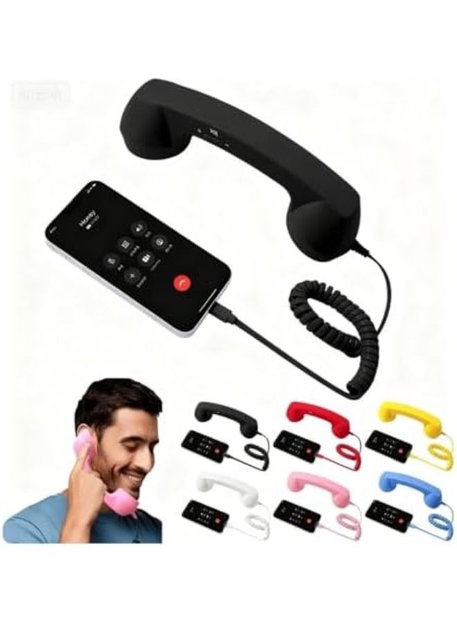 Retro Bluetooth Phone Handset USB C Wired Receiver For iPhone Android Black - Image 2