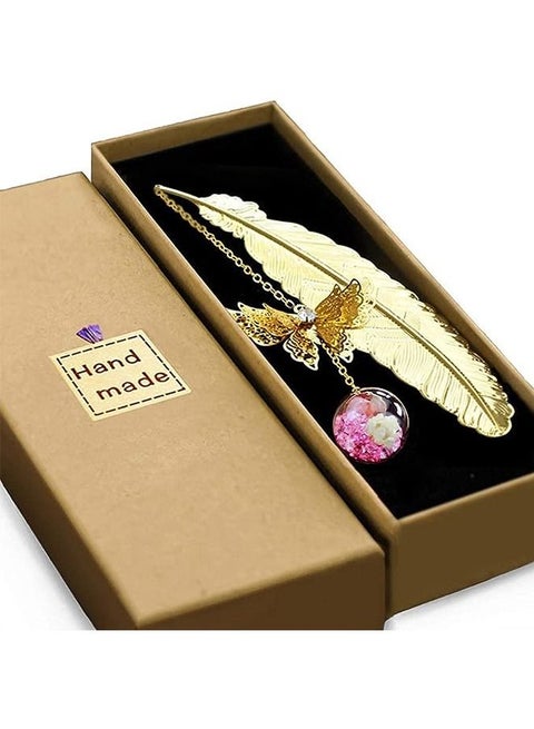 Metal Bookmark Vintage Feather Book Marks with 3D Butterfly Pendant for Adults and Kids School Home Office Supplies
