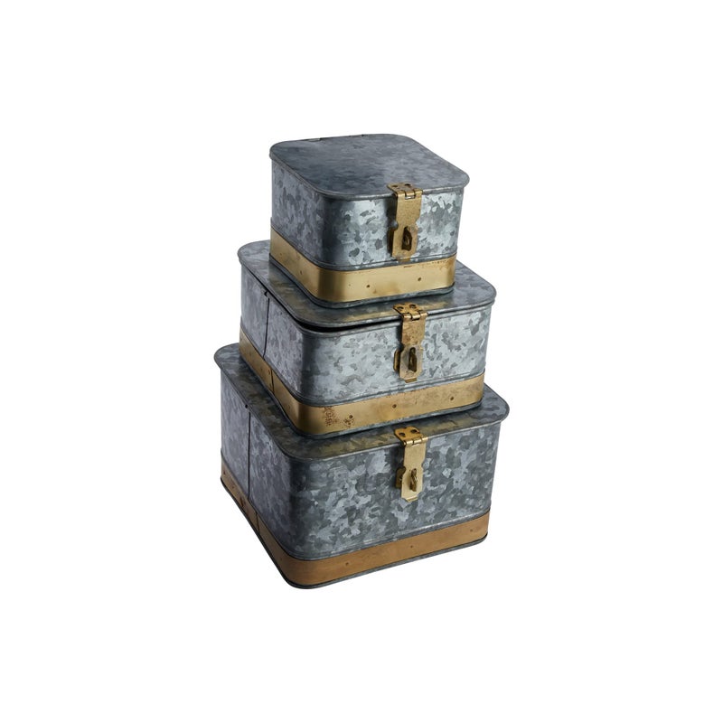 Creative Co-op Creative CoOp Decorative Metal Boxes with Lids Silver and Gold Set of 3 