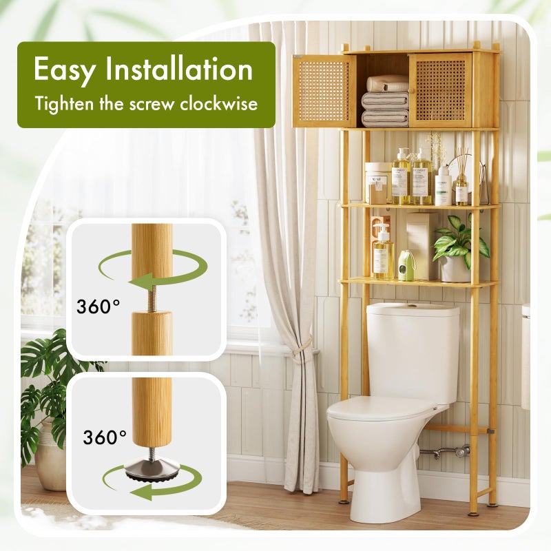 Bathway Over The Toilet Storage Cabinet Bamboo, 4-Tier Over Toilet Organizer Rack Freestanding Toilet Shelf for Bathroom, Laundry, Space Saver, Natural Color - Image 2