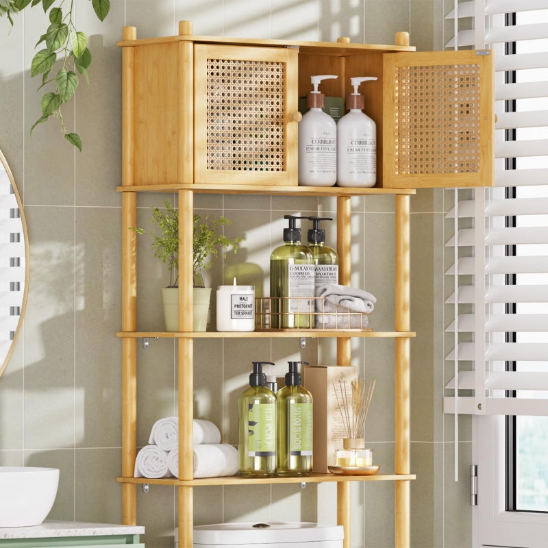 Bathway Over The Toilet Storage Cabinet Bamboo, 4-Tier Over Toilet Organizer Rack Freestanding Toilet Shelf for Bathroom, Laundry, Space Saver, Natural Color - Image 3
