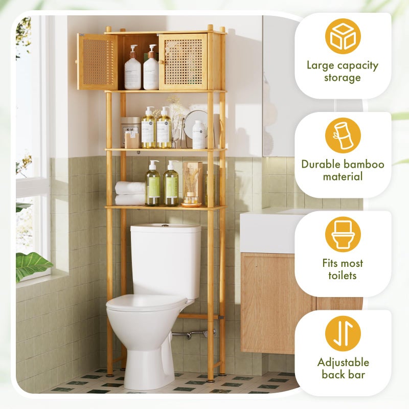 Bathway Over The Toilet Storage Cabinet Bamboo, 4-Tier Over Toilet Organizer Rack Freestanding Toilet Shelf for Bathroom, Laundry, Space Saver, Natural Color - Image 5