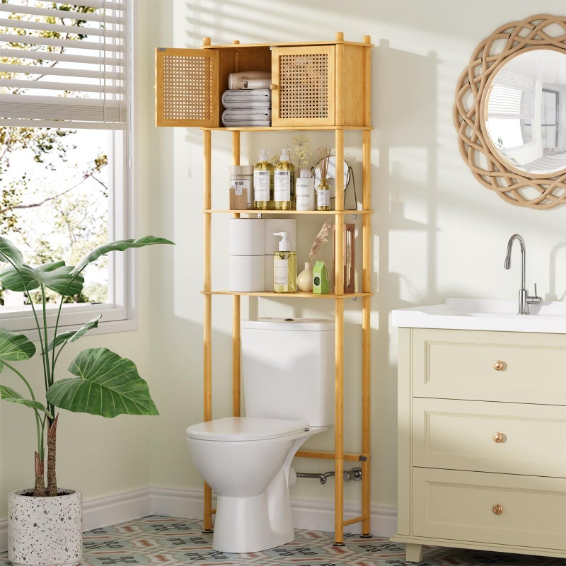 Bathway Over The Toilet Storage Cabinet Bamboo, 4-Tier Over Toilet Organizer Rack Freestanding Toilet Shelf for Bathroom, Laundry, Space Saver, Natural Color - Image 1