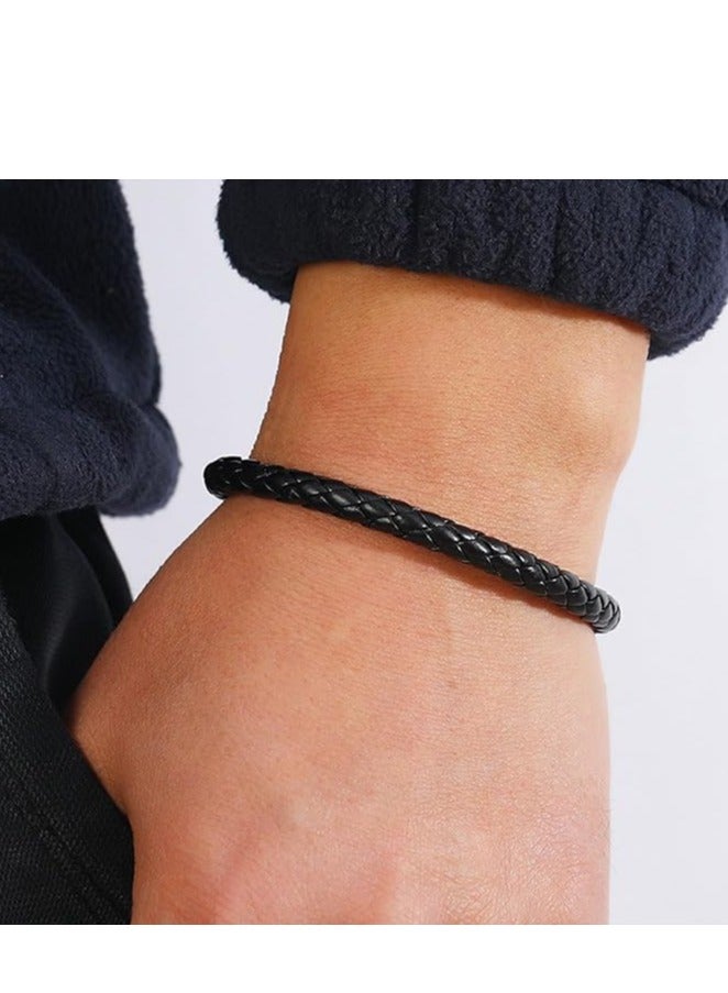 Fayrouz Jewellery Multilayer Black Stackable Double Wrap Braided Leather Bracelet - Image 4