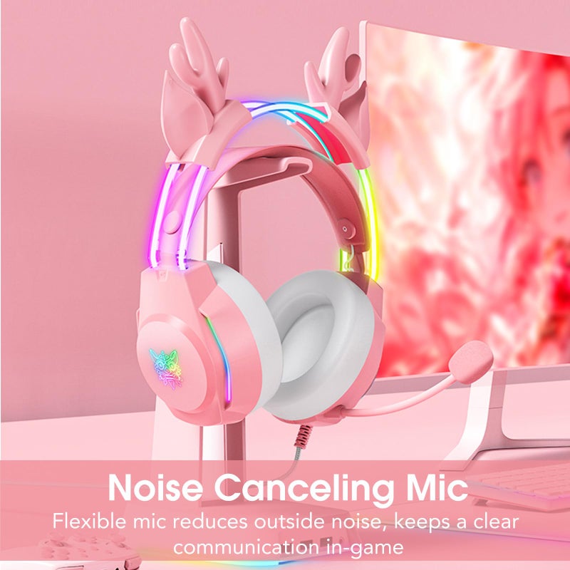 ONITOON Gaming Headset with Microphone, Deer Ears Headphones for PC Laptop PS4 PS5 Xbox Switch, Rainbow RGB Lighting & Virtual Surround Sound, 3.5mm Over Ear Headphones, Ergonomic - Image 3