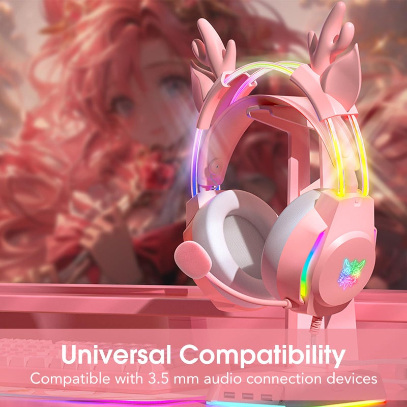 ONITOON Gaming Headset with Microphone, Deer Ears Headphones for PC Laptop PS4 PS5 Xbox Switch, Rainbow RGB Lighting & Virtual Surround Sound, 3.5mm Over Ear Headphones, Ergonomic - Image 4
