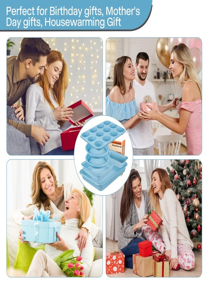 Barlket مجموعة صواني خبز بارلكيت غير لاصقة، قابلة للتكديس، آمنة للاستخدام في الفرن، مصنوعة من الفولاذ، مثالية للخبز المنزلي والتحميص، سهلة الفك، متينة، هدية رائعة للعطلات، لون أزرق، 6 قطع - Image 5