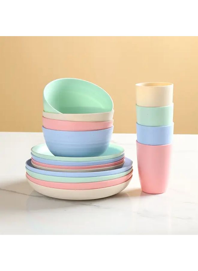 16pcs Mix Color Plastic Tableware Set Reusable Microwave Dishwasher Safe - Image 5