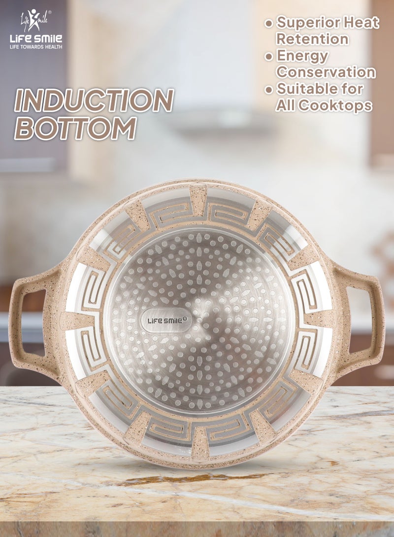 Life Smile 12pcs Nonstick Granite Cookware Set – Premium Non Stick Cookwares & Kitchen Cooking Pots | Induction Base Pots & Pans Cookware Set | Casseroles (20/24/28/32cm) with Lids + 28cm Shallow Pot & 2 Silicone Utensils - Image 2