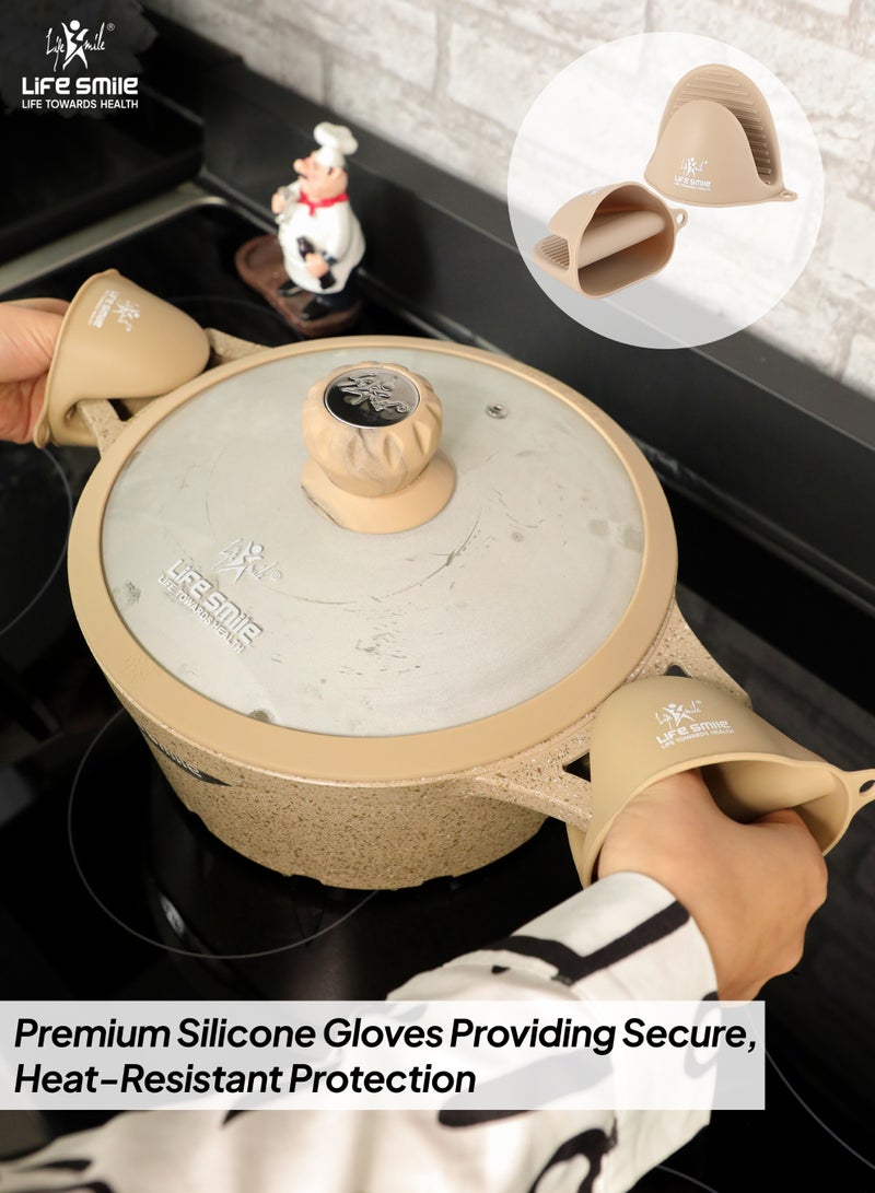 Life Smile 12pcs Nonstick Granite Cookware Set – Premium Non Stick Cookwares & Kitchen Cooking Pots | Induction Base Pots & Pans Cookware Set | Casseroles (20/24/28/32cm) with Lids + 28cm Shallow Pot & 2 Silicone Utensils - Image 5