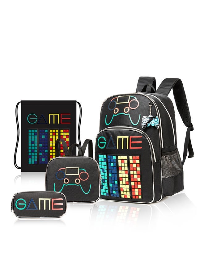 Eazy Kids - Personalized 17Inch Set of 4 School Bag with Lunch Bag, Activity Bag and Pencil Case Gen Z Gamer - Black - Image 3
