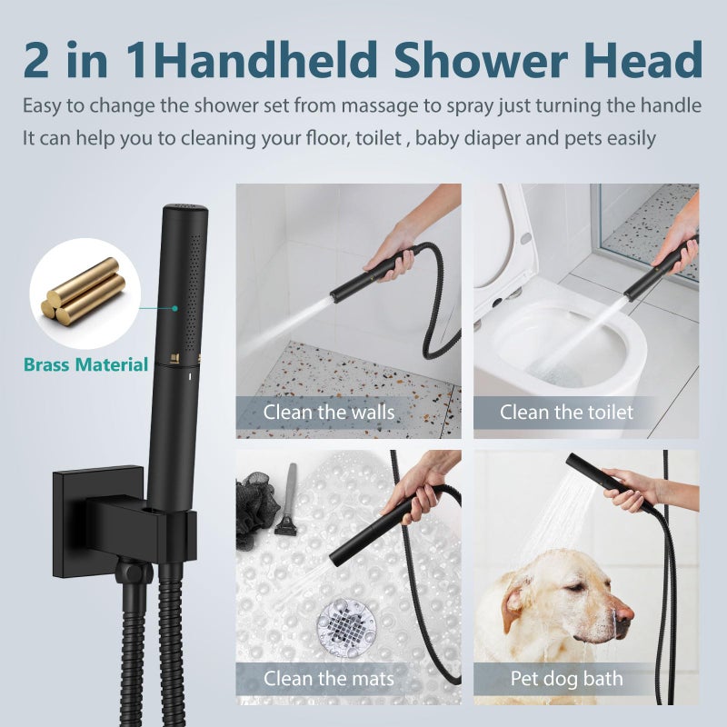 Aolemi Shower Faucet Set, High Pressure Shower System with 2-in-1 Handheld Sprayer, Wall Mount Fixture Combo with Rough-in Valve, 12 Inch Shower Head, Matte Black - Image 3