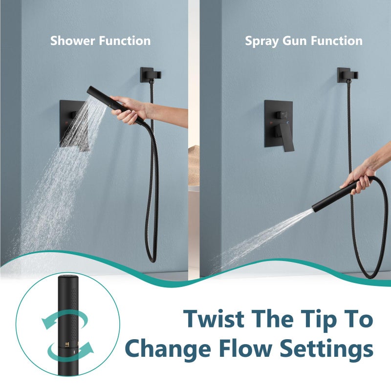Aolemi Shower Faucet Set, High Pressure Shower System with 2-in-1 Handheld Sprayer, Wall Mount Fixture Combo with Rough-in Valve, 12 Inch Shower Head, Matte Black - Image 4