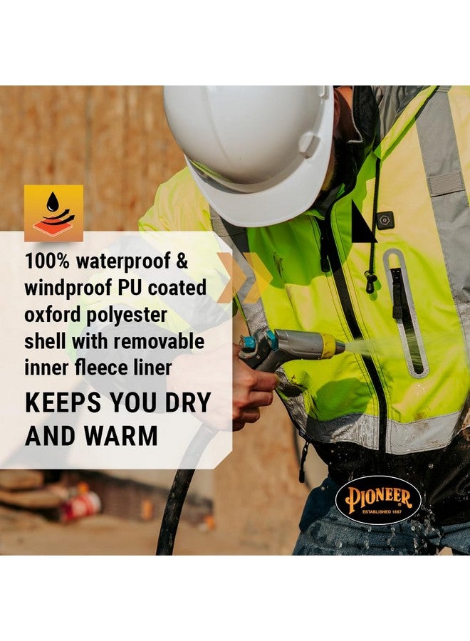 Pioneer Hi Vis Safety Bomber for Men - Waterproof, Reflective, ANSI Class 3, Winter Rain Jacket with Detachable Hood - Image 1