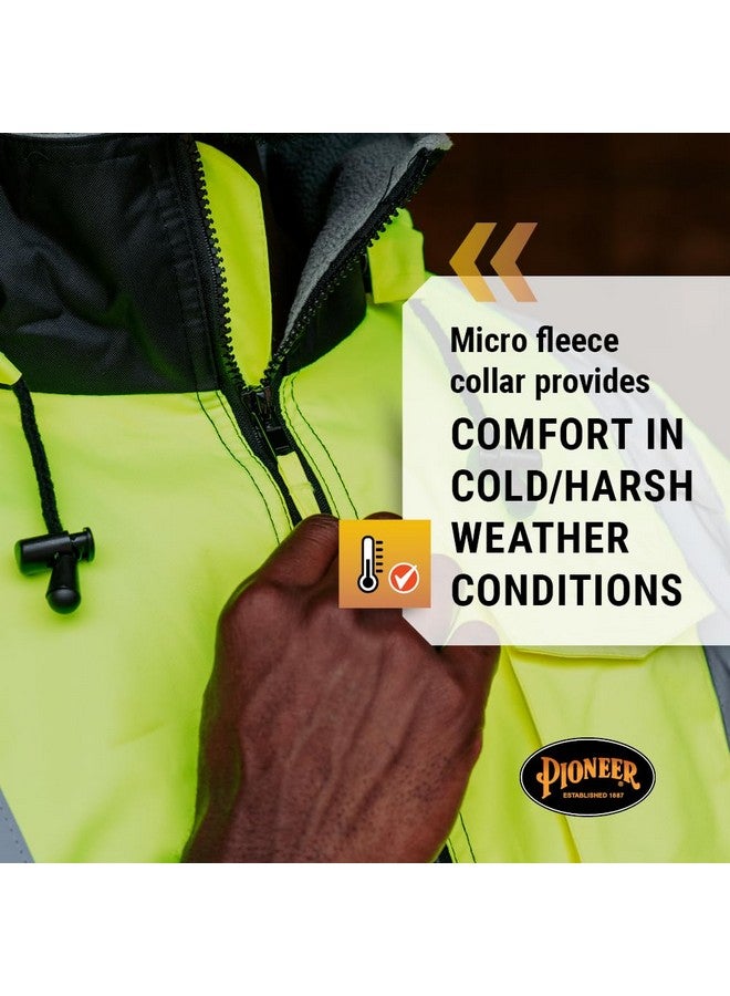 Pioneer Hi Vis Safety Bomber for Men - Waterproof, Reflective, ANSI Class 3, Winter Rain Jacket with Detachable Hood - Image 3