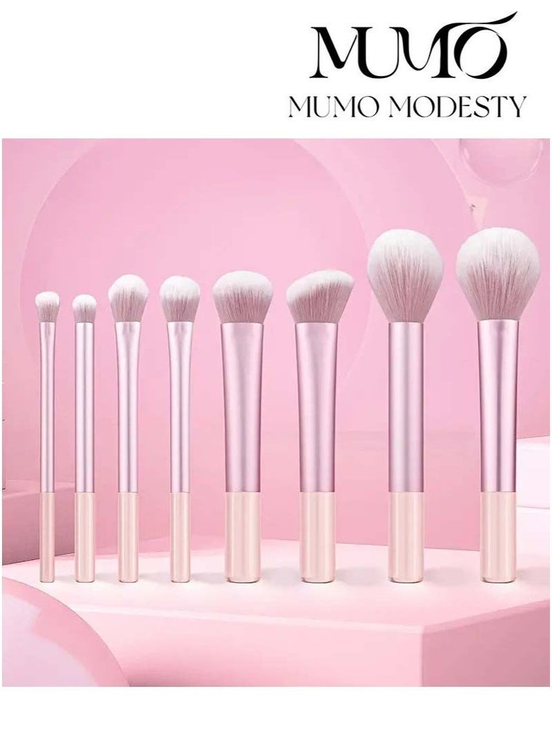 MUMO 8 Pieces Makeup Brush Set, Luxury Daily Makeup Brushes for Foundation, Concealer, Powder, Blush, Face, Eyeshadow, and Eyeliner Brush Set, Pink - Image 1