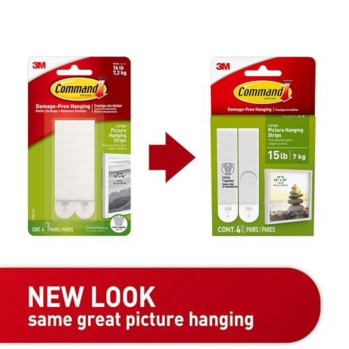 Command Large Picture Hanging Strips, Damage-Free Hanging Picture Hangers, No Tools Wall Hanging Strips for Christmas Decorations, 4 White Adhesive Strip Pairs - Image 4