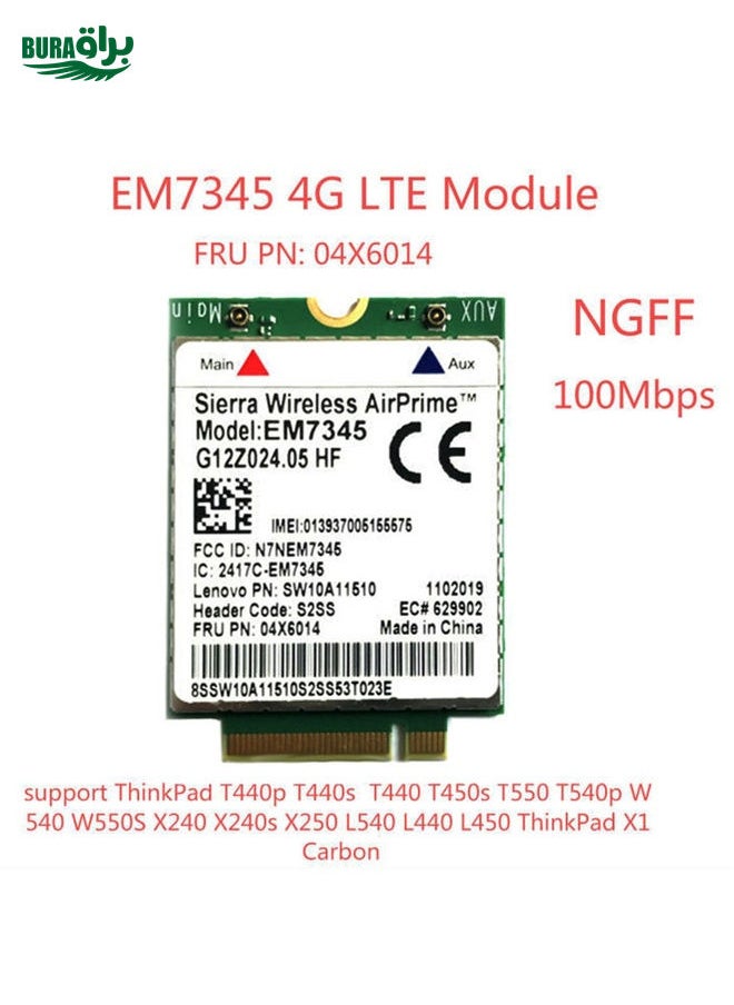 BURAQ - EM7345 4G Module NGFF M.2 WWAN Card 04 x 6014 4G LTE / HSPA + 42Mbps Card for Lenovo IBM / ThinkPad T450 / X240 - Image 1