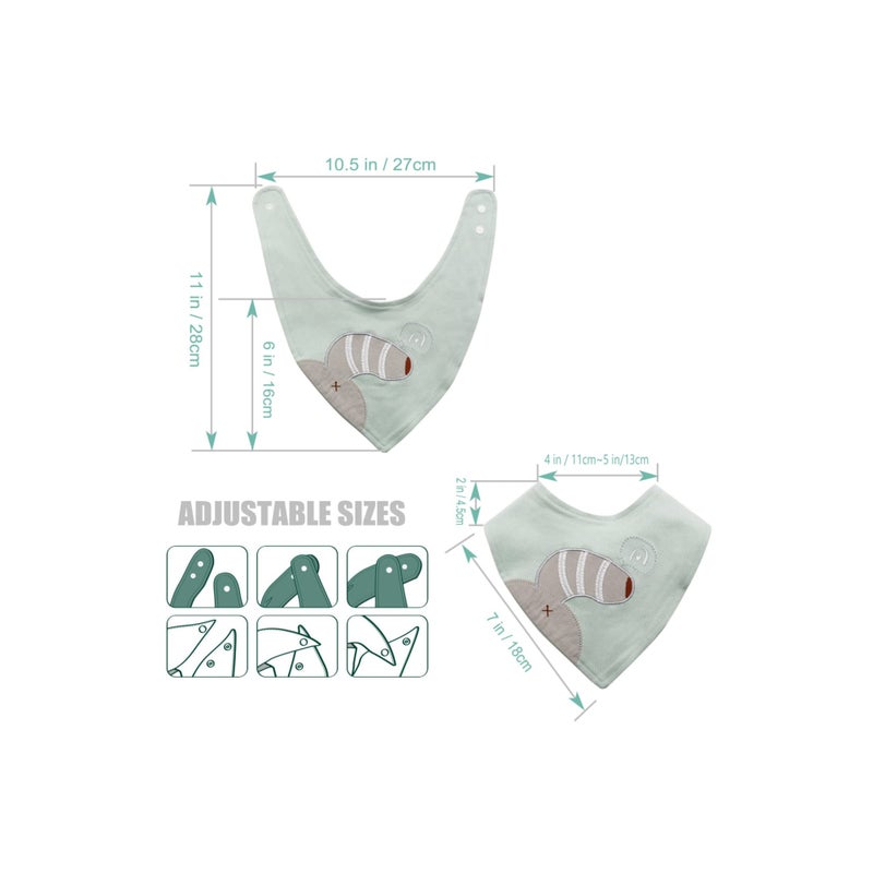 SOLARAE 5 Pack Baby Bandana Bibs Embroidery Animal Tails Cotton Drool Bibs for Baby Boys Girls Bandana Scarf Bib with Snaps - Image 4
