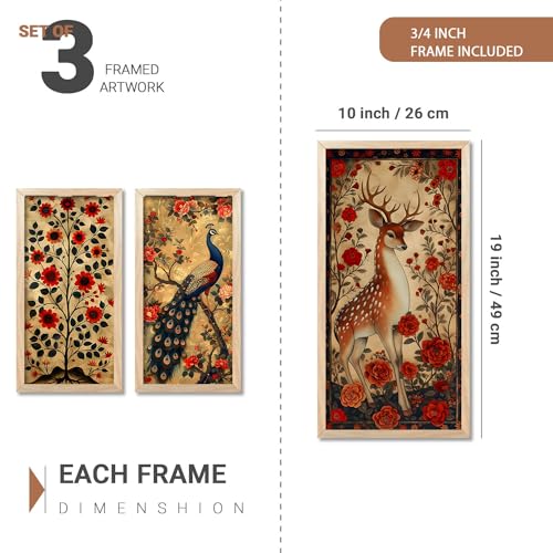 walllane Pichwai Painting for wall Decoration |Traditional Indian Art Wall Décor Paintings | Traditional Indian Art Pichwai Wall Décor Paintings set of 3 (10X19 INCH, B) - Image 2
