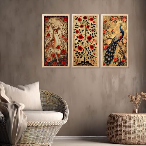 walllane Pichwai Painting for wall Decoration |Traditional Indian Art Wall Décor Paintings | Traditional Indian Art Pichwai Wall Décor Paintings set of 3 (10X19 INCH, B) - Image 3