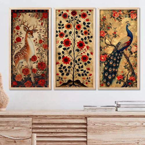 walllane Pichwai Painting for wall Decoration |Traditional Indian Art Wall Décor Paintings | Traditional Indian Art Pichwai Wall Décor Paintings set of 3 (10X19 INCH, B) - Image 1