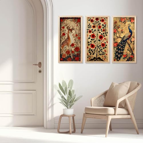 walllane Pichwai Painting for wall Decoration |Traditional Indian Art Wall Décor Paintings | Traditional Indian Art Pichwai Wall Décor Paintings set of 3 (10X19 INCH, B) - Image 5