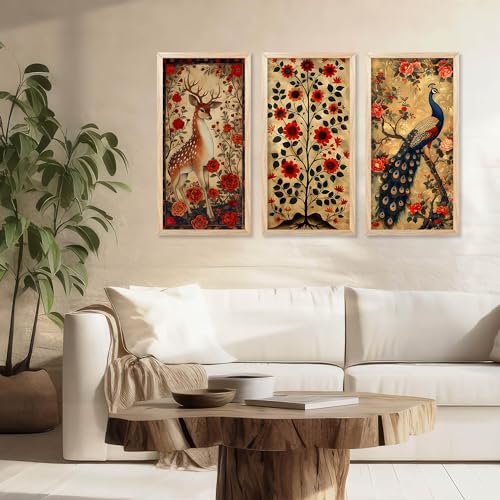 walllane Pichwai Painting for wall Decoration |Traditional Indian Art Wall Décor Paintings | Traditional Indian Art Pichwai Wall Décor Paintings set of 3 (10X19 INCH, B) - Image 4