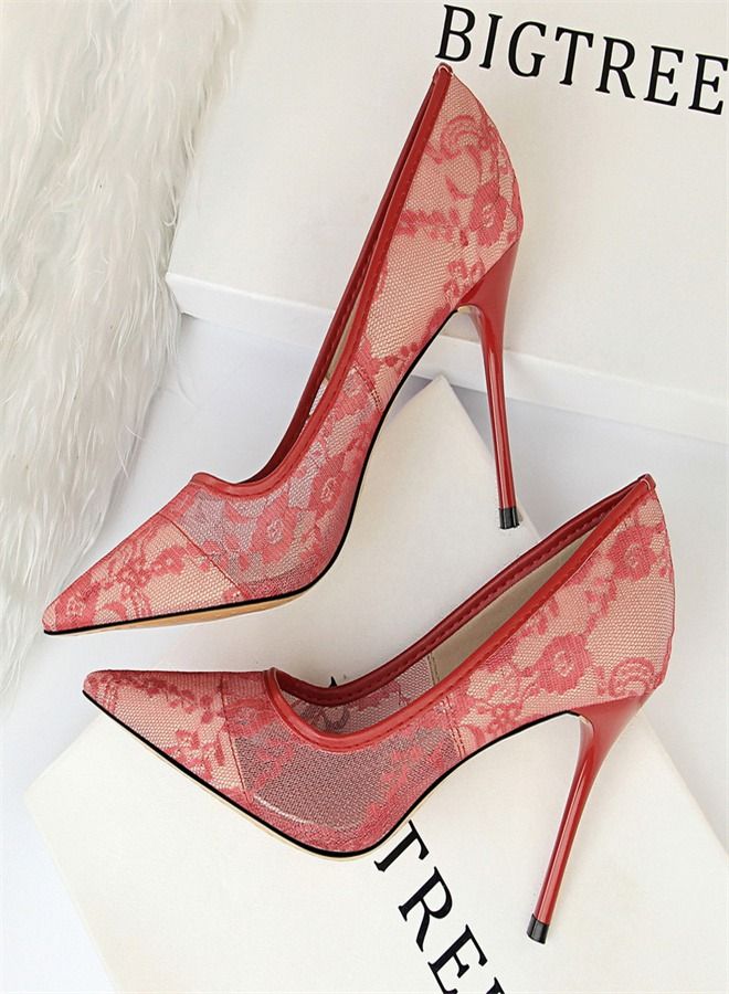 BIGTREE Fashion Pointed High Heels 9CM Red 