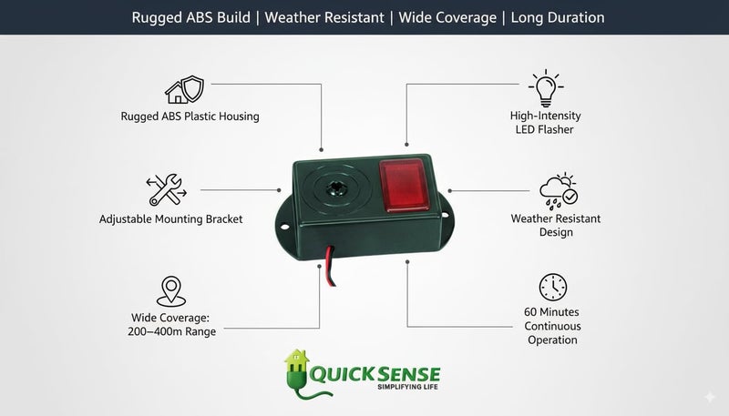 Quick Sense (QS-H3) 220V - 118dB Plastic Hooter Security Alarm with Flasher | Loud Sound Siren for Banks, Offices, Homes | Police Siren for Car, Bike, Cycle | Burglar Alarm System - Image 5