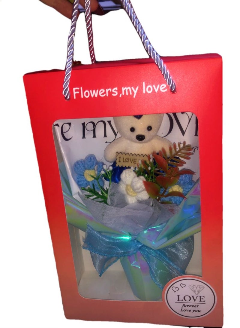 Box bag bouquet of roses, beautiful flower bouquet and teddy bear for Valentine's Day, occasions and birthdays - Image 2